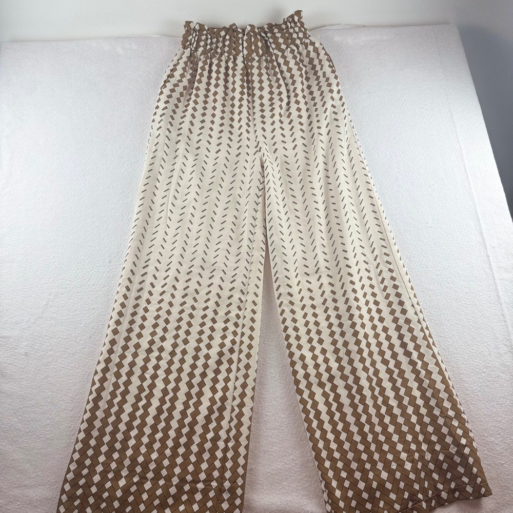 Gracia Womens Brown Geometric Print Wide Leg Paperbag Waist Pants Size M